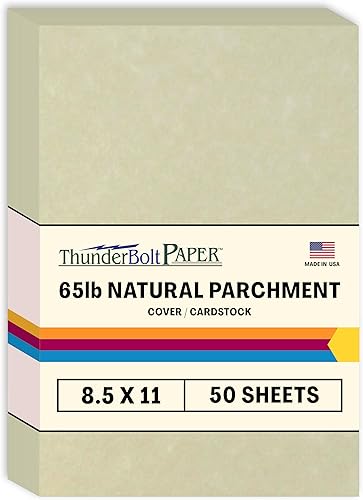 50 hojas de papel de cubierta de pergamino natural de 65 libras de 8.5 x 11 pulgadas, hojas de colores con peso de cartulina de 8.5 x 11 pulgadas