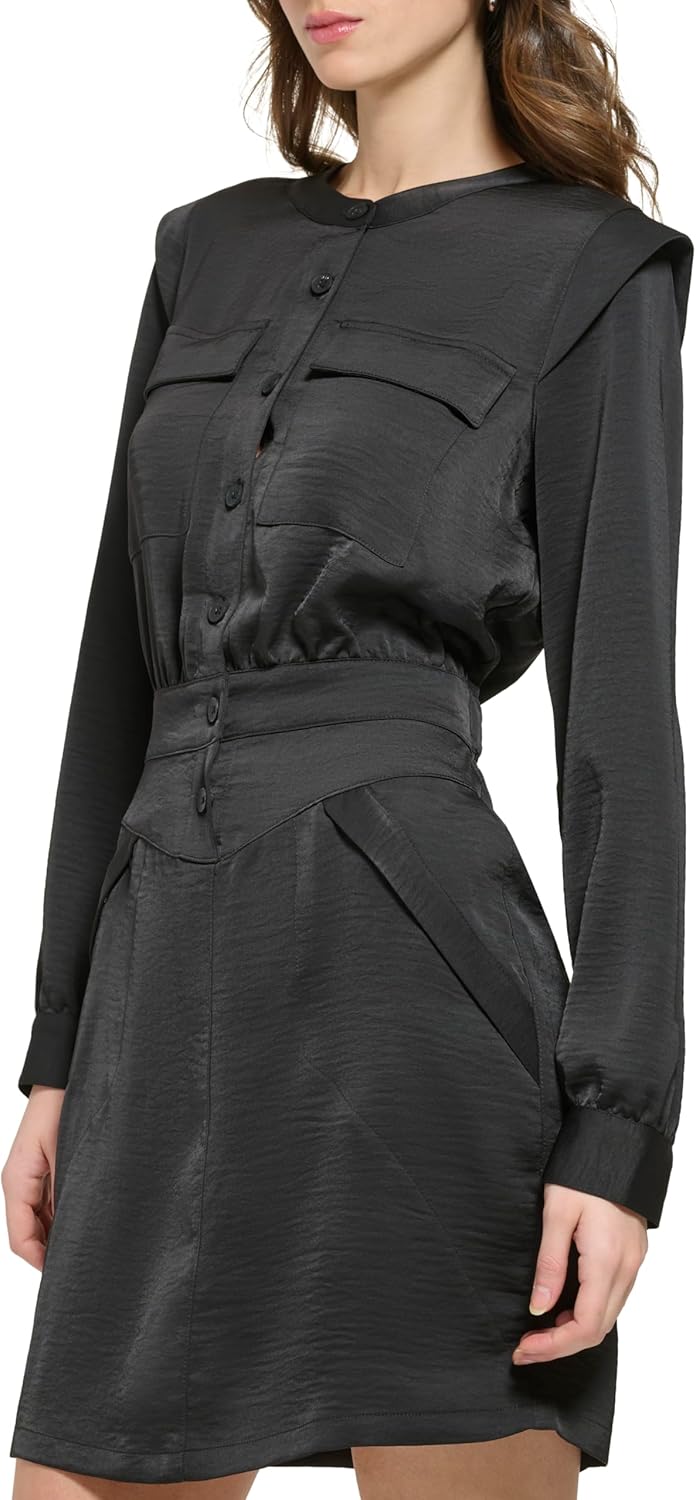 DKNY Polyester Short Button Front Long Sleeve Dress - Image 3
