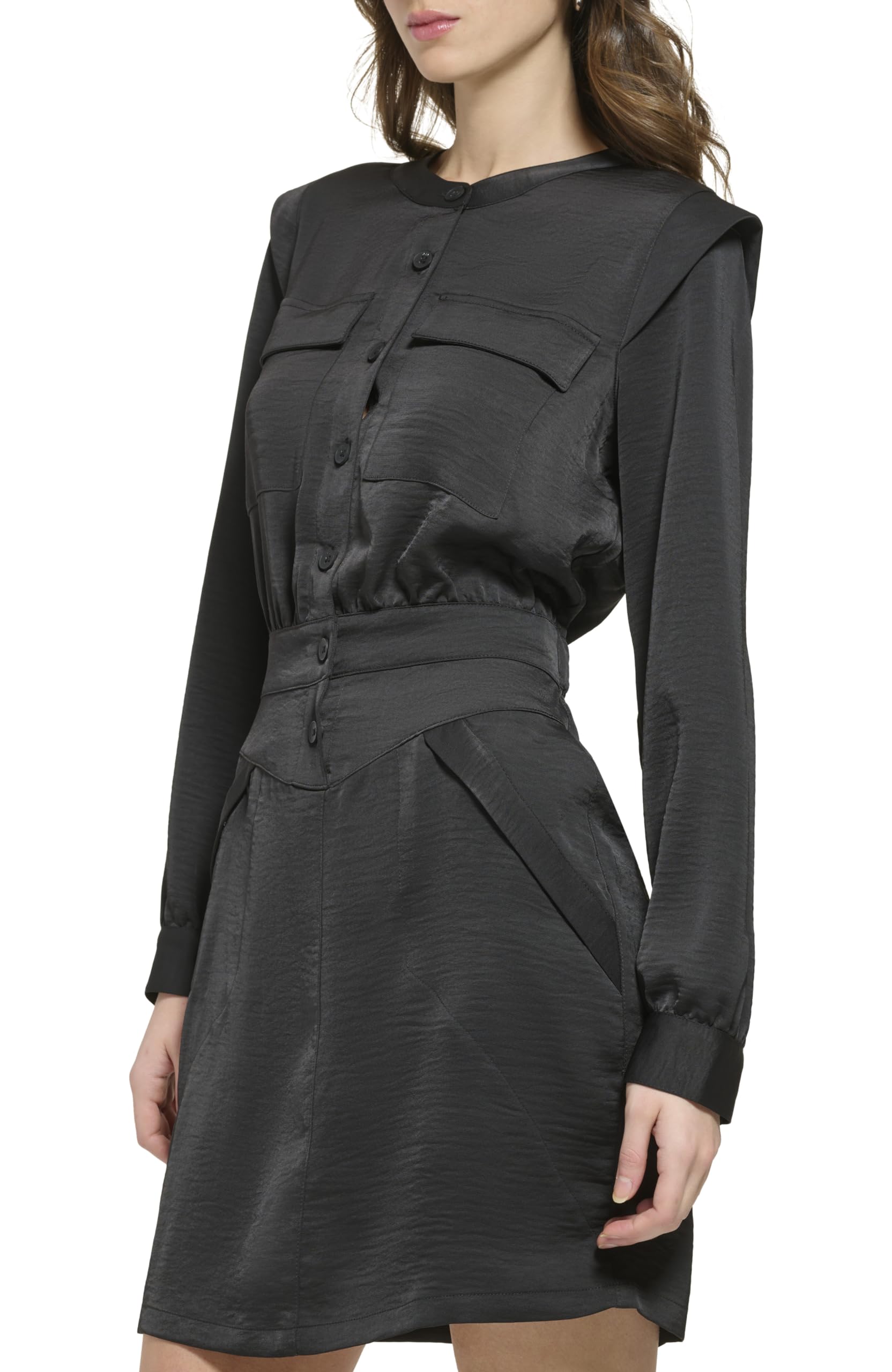 DKNY Short Button Front Long Sleeve Dress Robe Polyester
