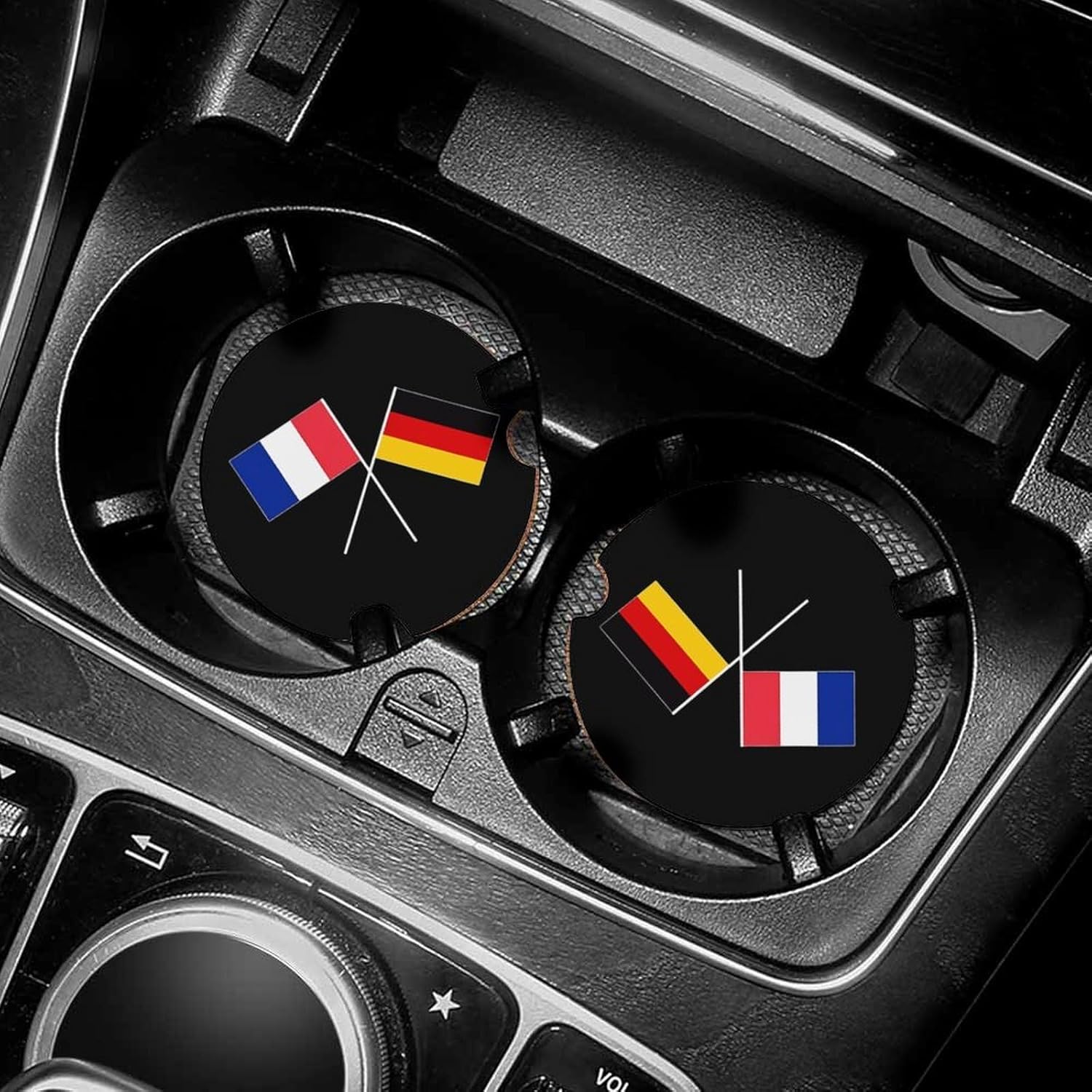 German French Friendship Flags Cute Car Coasters 2.56 Inch Absorbent Cup Holder for Drinks Auto Interior Accessories