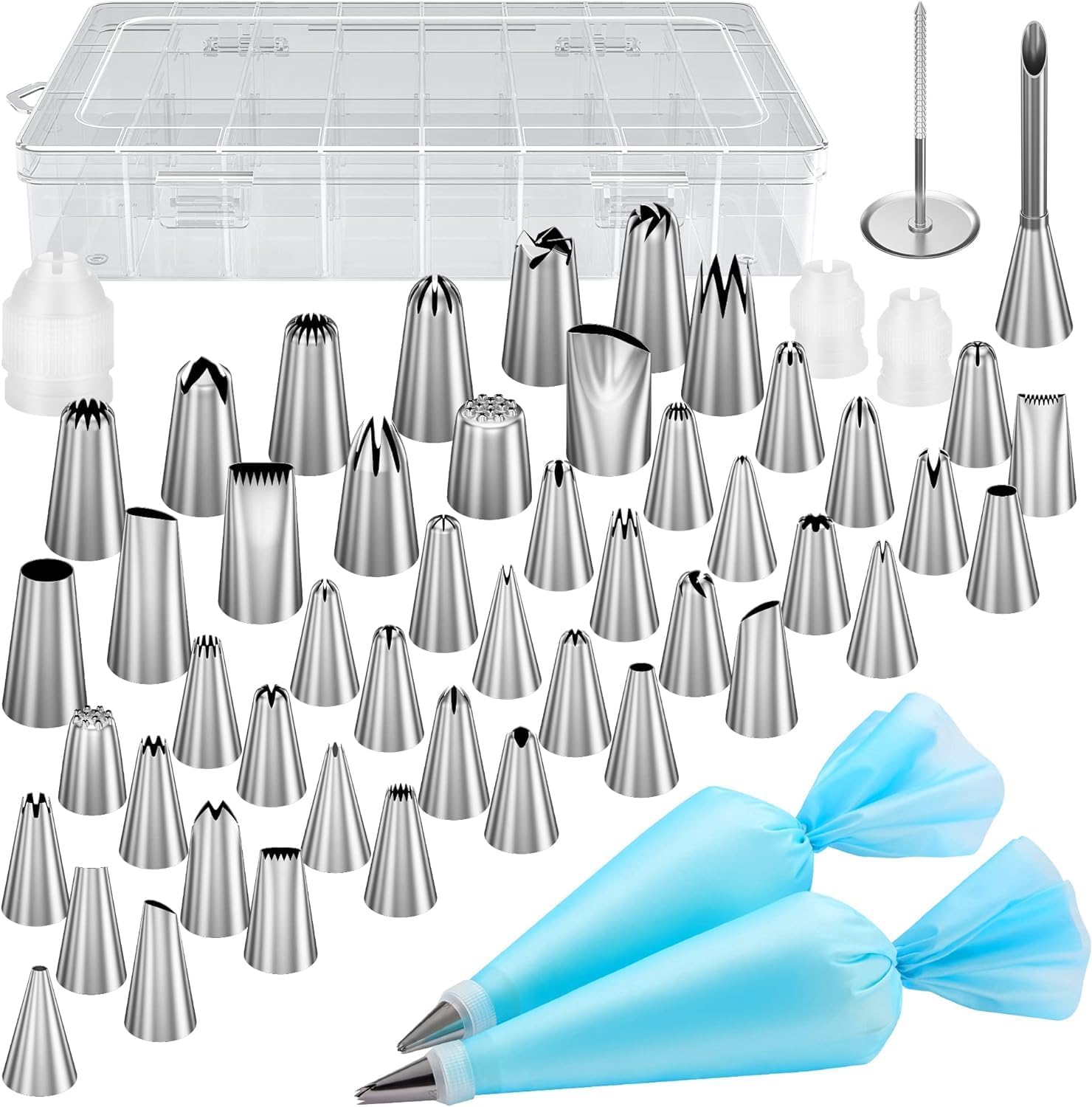 ELECDON 54 in 1 Piping Bags and Tips Set, Includes 13 Large and 35 Standard Icing Tips, 2 Reusable 12 Inch Pastry Bags, Complete Cake Decorating Supplies, Ideal for Cakes and Cupcakes