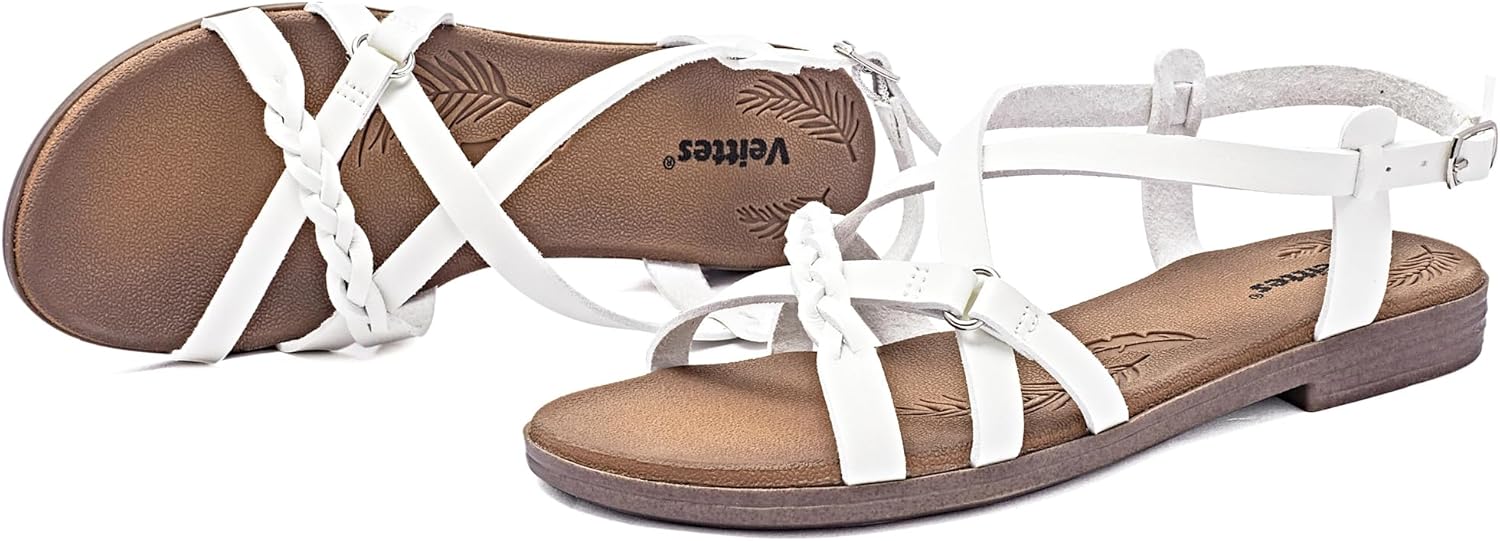 Veittes Women's Flat Slide Sandals - Casual Fashion Cross Strappy Braided Slip on Flat Summer Sandals.(2207023-2,WT/MF,10) - Image 3