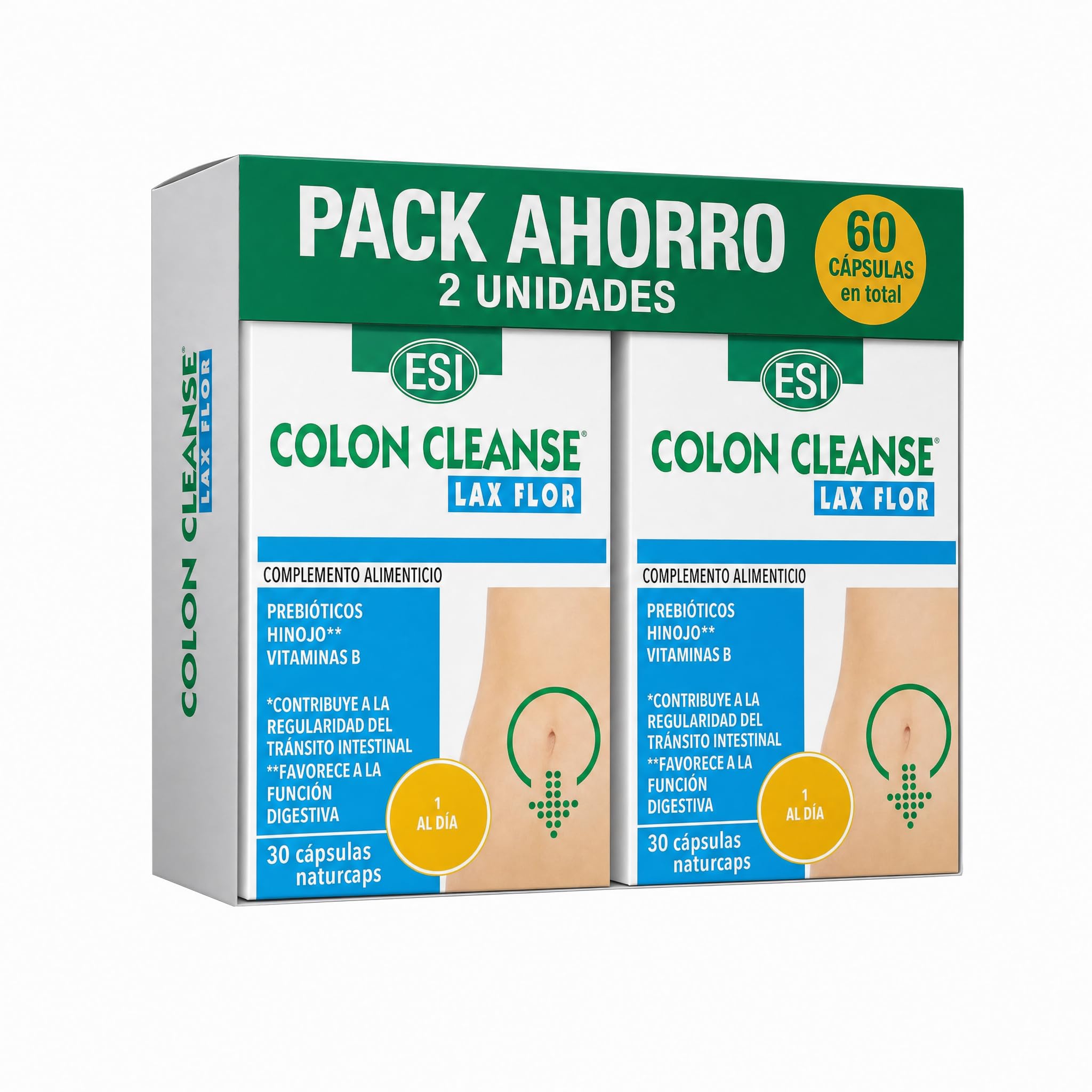 ESI Colon Cleanse Lax Flor Pack de 2 con Fibra Prebiótica