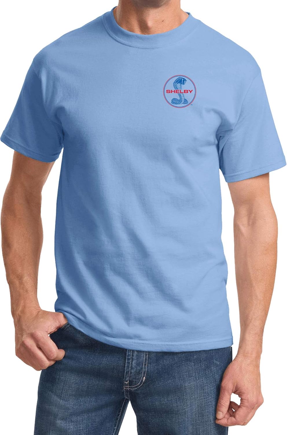 Ford Mustang T-Shirt Shelby Blue and Red Logo Pocket Print