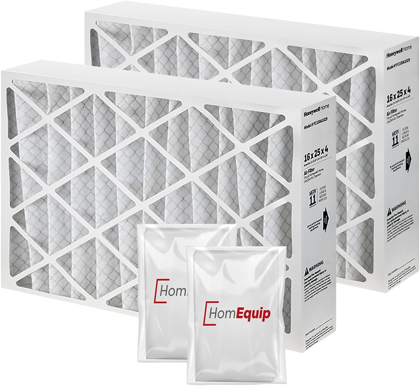 Furnace Filters 16x25x4 - HVAC Air Filter Replacement FC100A1029 Merv 11 with Homequip Easy Disposal Bag (2 Pack)