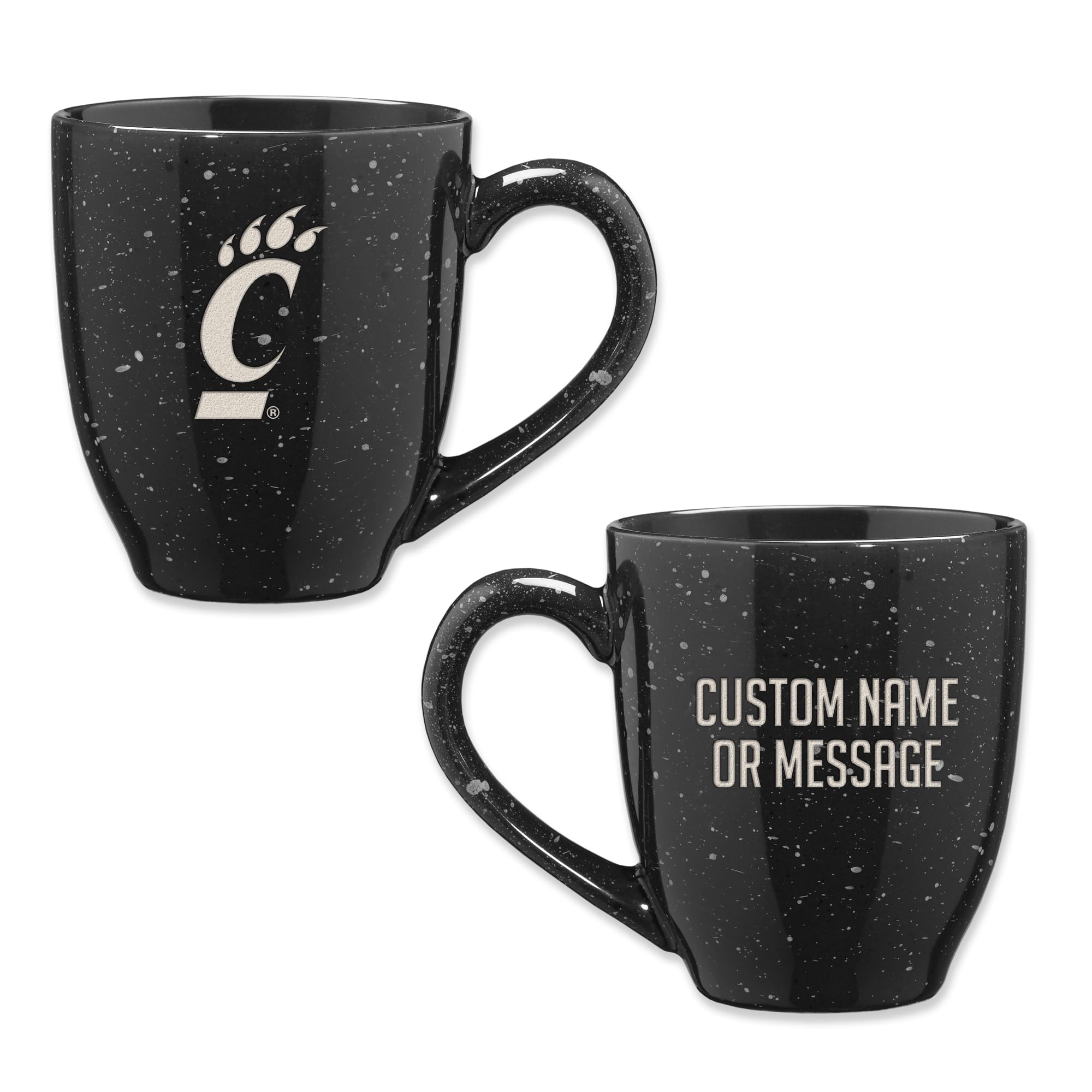 Rico Industries NCAA Cincinnati Bearcats Black Personalized 16 oz Team Color Laser Engraved Speckled Ceramic Coffee Mug