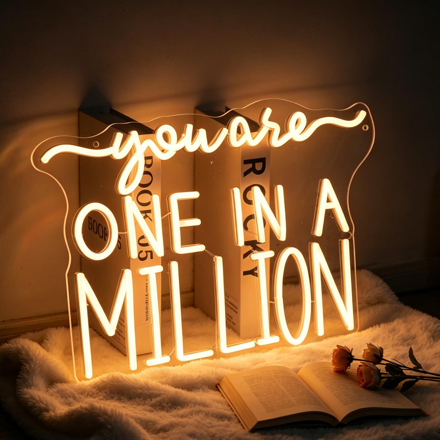 Targa al neon con scritta "You Are One in a Million", per decorazione da parete, luce bianca calda, per stanza, dimmerabile, alimentata tramite USB, per compleanno, matrimonio, fidanzamento