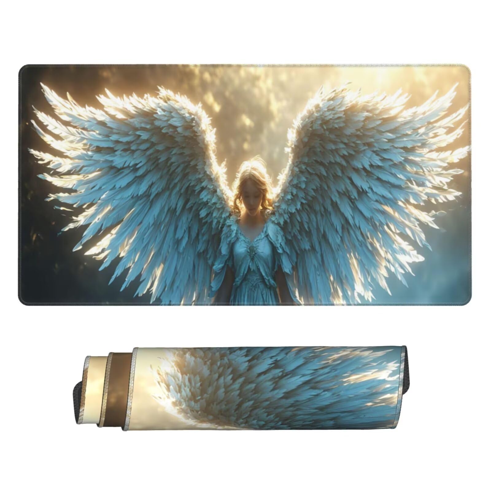 Podkładka pod mysz anioła, duża podkładka pod mysz 1200 x 400 mm, podkładka pod mysz do gier, podkładka na biurko ze zszytymi krawędziami, podkładka pod mysz z klawiaturą, do pracy, gier, biura, domu,