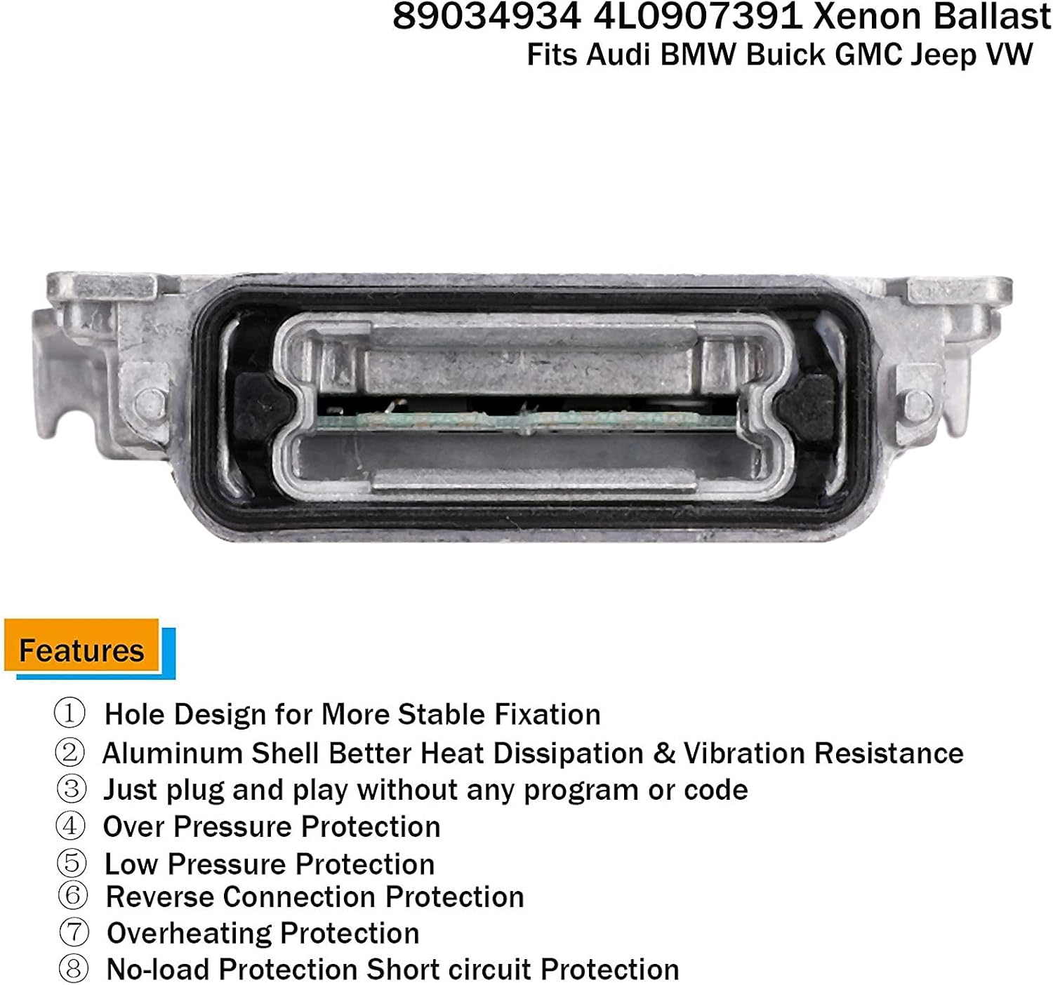 89034934 4L0907391 4L0907391A Xenon HID Headlight Ballast with Igniter and D1S Bulb - Compatible with Jeep Grand Cherokee, Buick Enclave, Audi Q7, BMW 1-Series, GMC Acadia, VW Passat