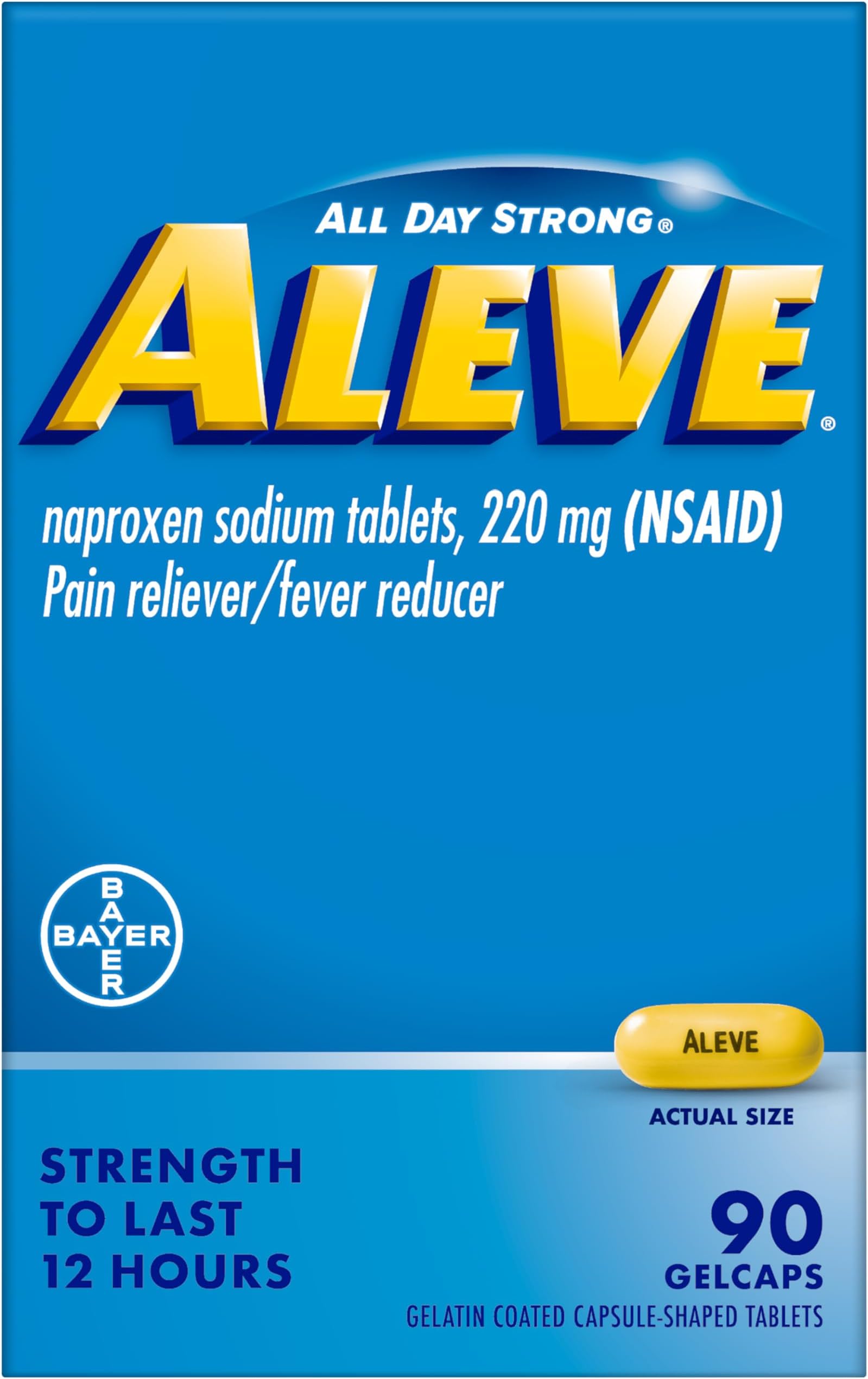 Pain Reliever & Fever Reducer Gelcaps, Naproxen Sodium, Headache and Back and Body Pain Relief Medicine, for Adults and Children Ages 12 and Up, 90 Count