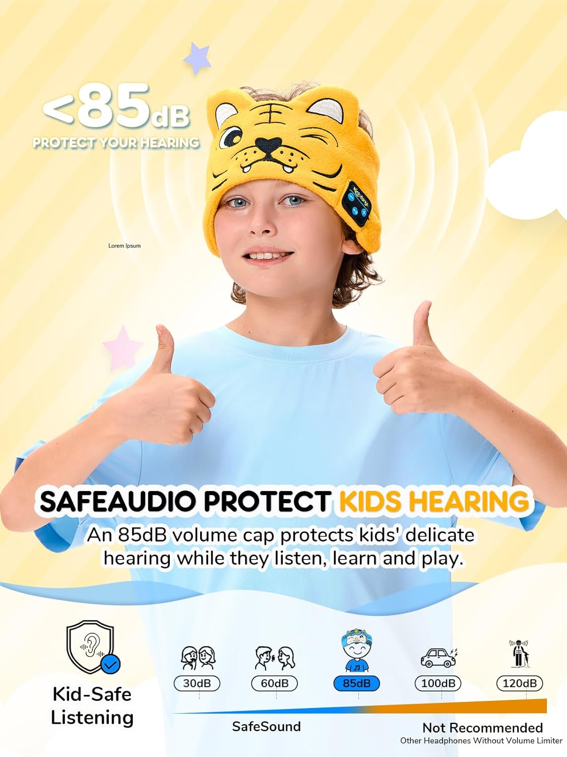 Kids Headphones with Adjustable Headband, Toddler Headphones Safe Volume Limited with Built-in Speakers, Bluetooth & Wired 3.5MM Jack, Rechargeable Wireless Toddler Headband for Airplane Travel