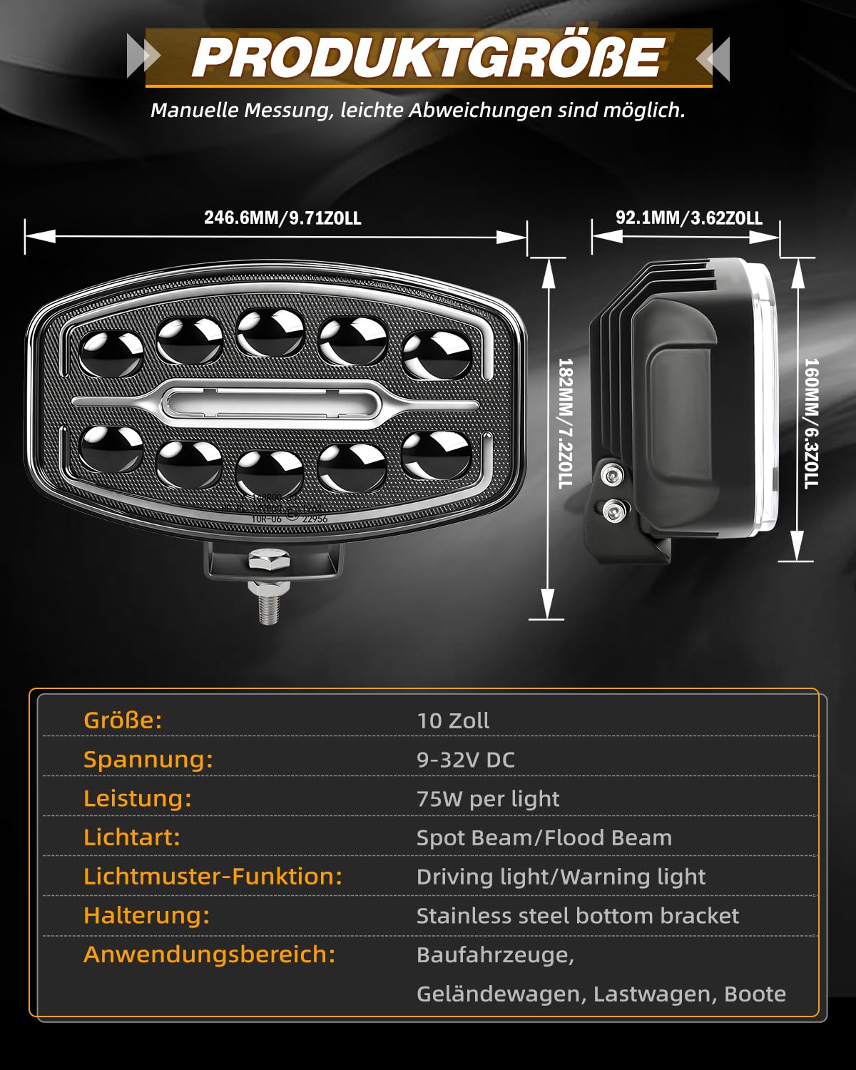 CO LIGHT 4PCS10 Zoll Led Fernscheinwerfer 12/24V, 300W LKW LED Arbeitsscheinwerfer 12V ECE Weiß Amber Start-Tagesfahrlicht Zusatzscheinwerfer Auto LKWs, Traktor, Lastwagen, GeläNdewagen, Traktoren