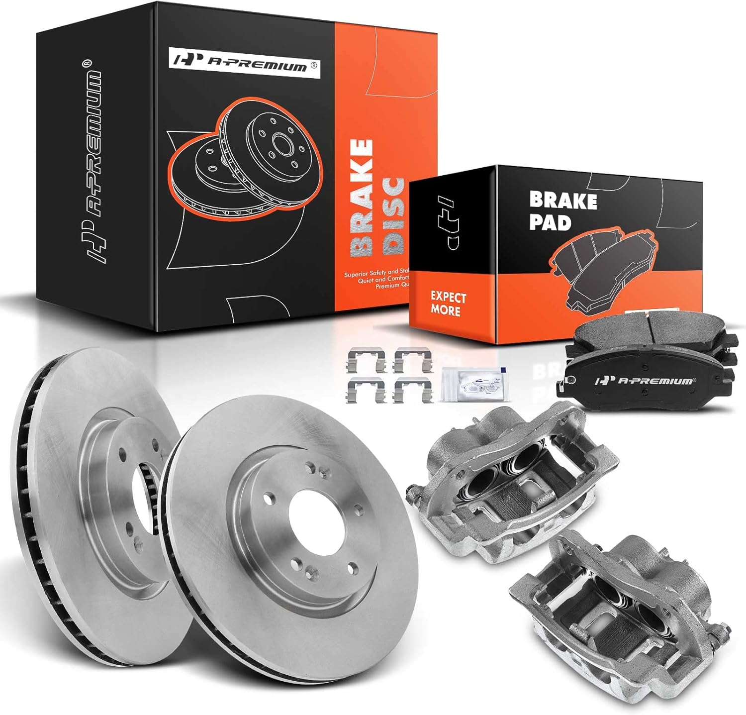 A-Premium Front Disc Brake Rotors and Ceramic Pads Kit with Calipers Compatible with Kia Soul 2010 2011 8PC-Set