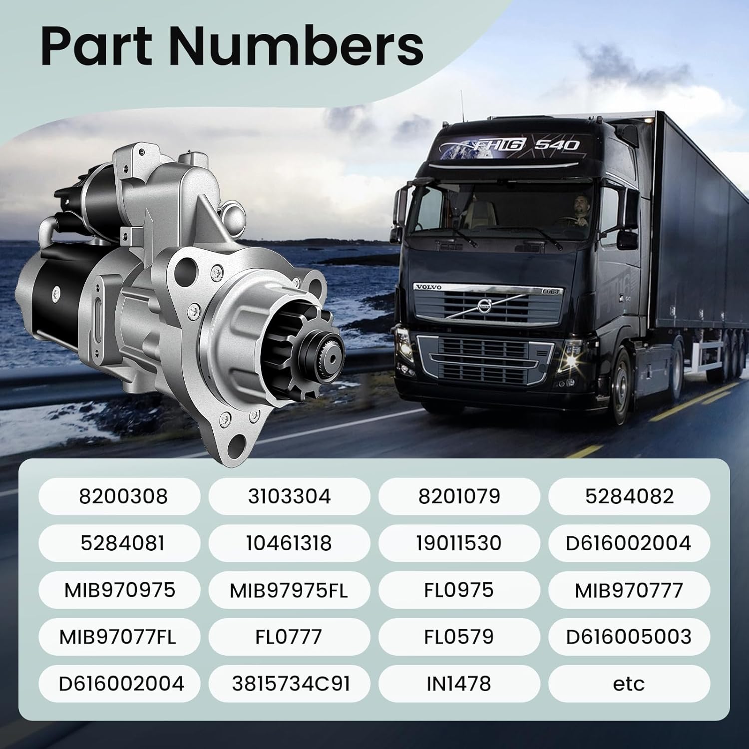 New 12V 39MT Truck Starter Motor Compatible with Ford Kenworth Freightliner Peterbilt Mack Sterling Volvo Medium & Heavy-Duty Trucks, Replaces 8200308 3103304 8201079 5284082 5284081 10461318 19011530