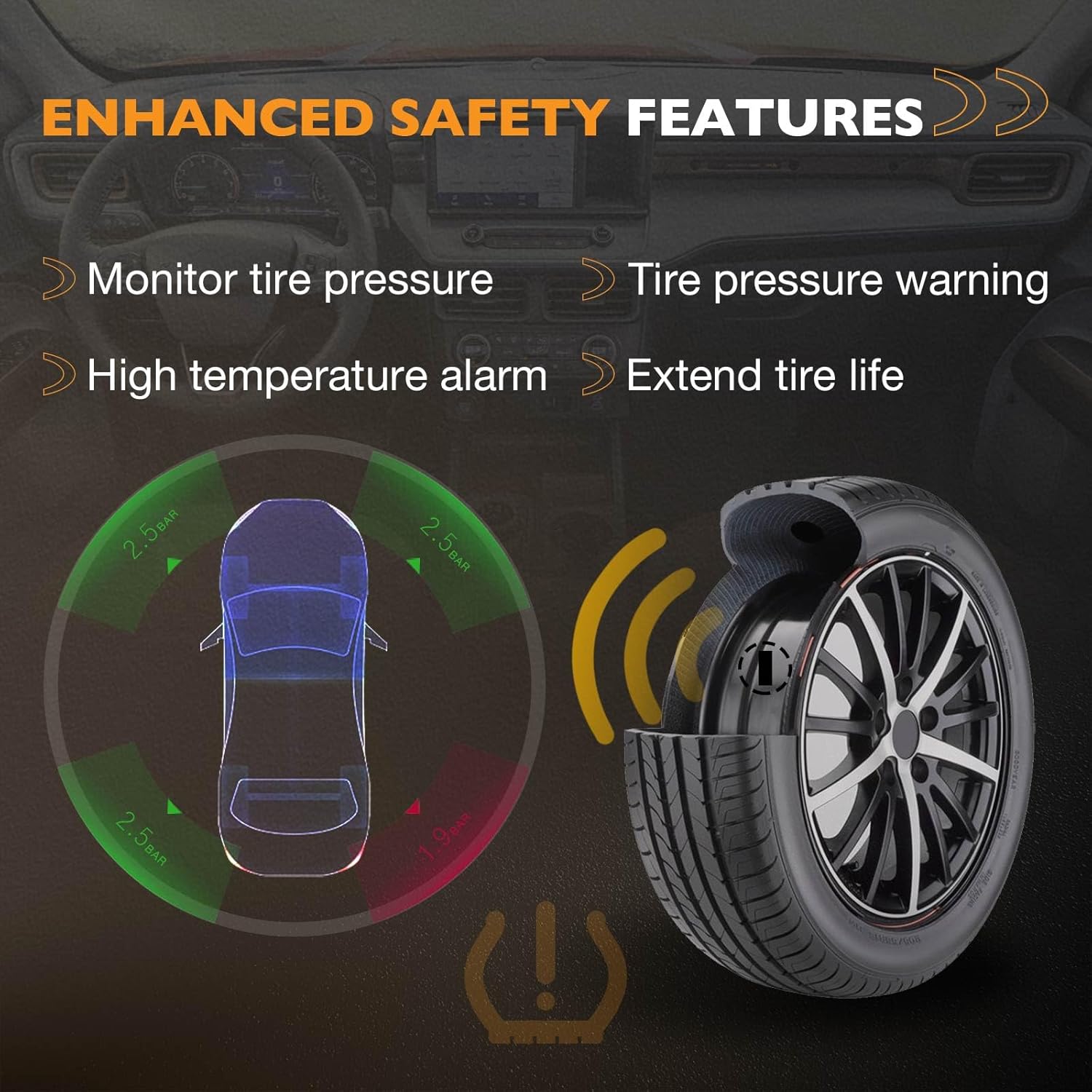 HQPASFY TPMS Sensor 315MHz Tire Pressure Sensor, Compatible with 2004-2014 Honda Pilot/Odyssey/Ridgeline, Acura MDX/RL/TL, Replaces# 06421-S3V-A04 (4PCS)