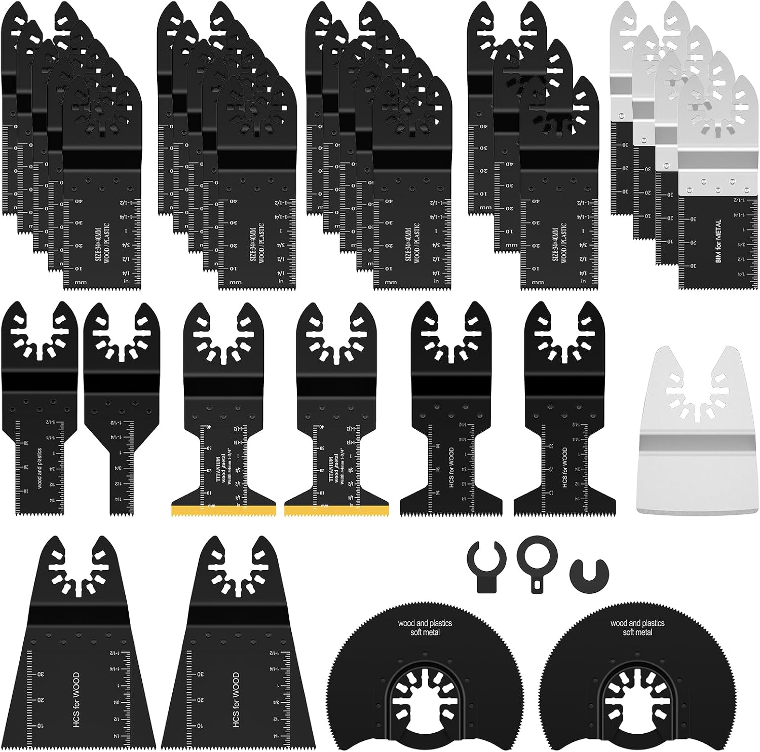 33-Piece Saw Blades Kit Bi-Metal Carbon Steel Multitool Saw Blades for Cutting Wood Metal Oscillating Accessory Set Mix Multitool for Ma-kita Craftsman Mil-waukee and More