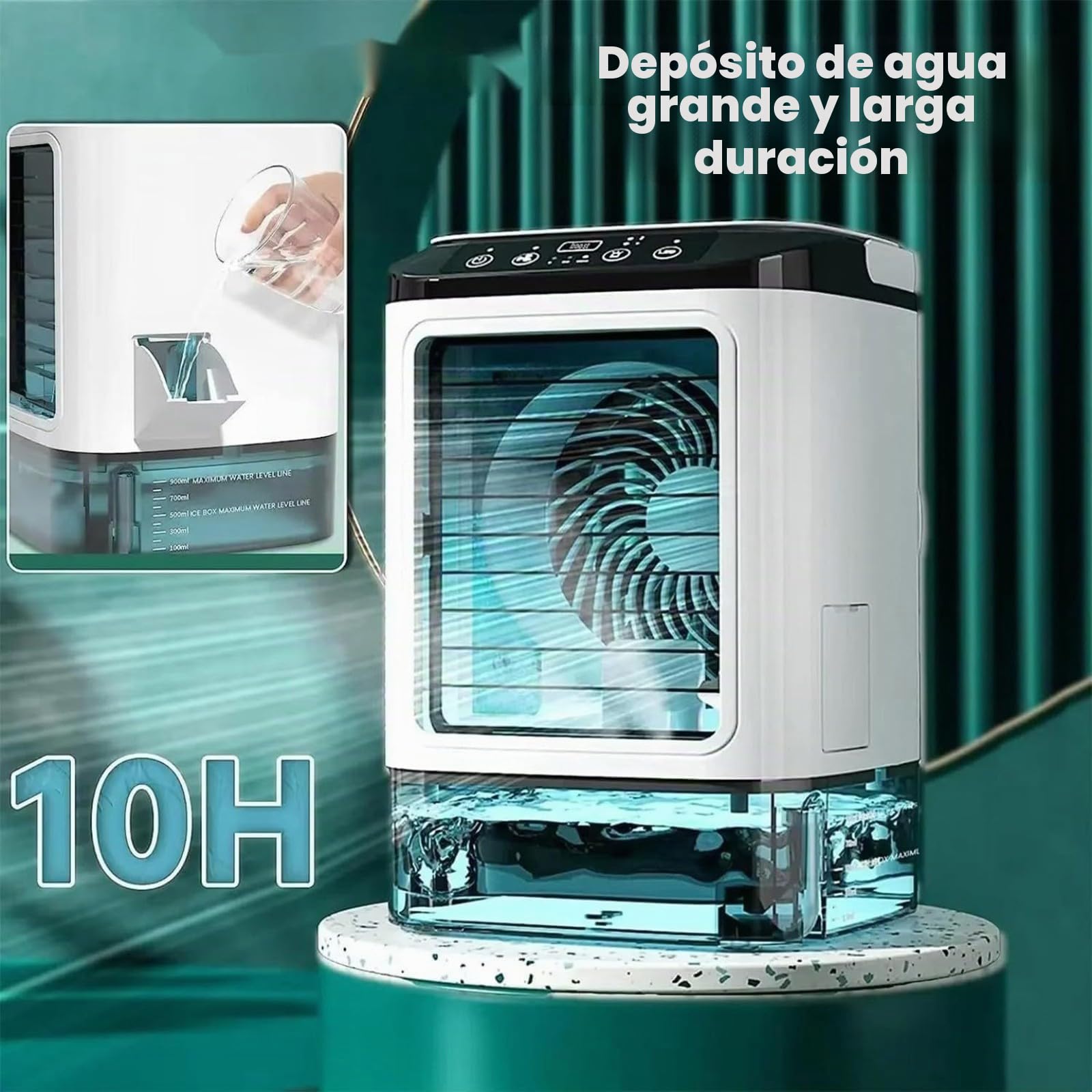 Aire acondicionado portátil,ventilador de aire frío,ventilador de ahorro de energía,mini enfriador de aire 3 en 1,tanque de agua grande de 900 ml,con luz led, adecuado para dormitorios Double spray