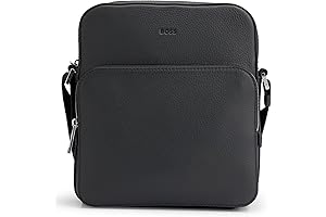 BOSS Hugo Boss Men's Italian Leather Crosstown NS Crossbody Reporter Bag with Embossed Logo
