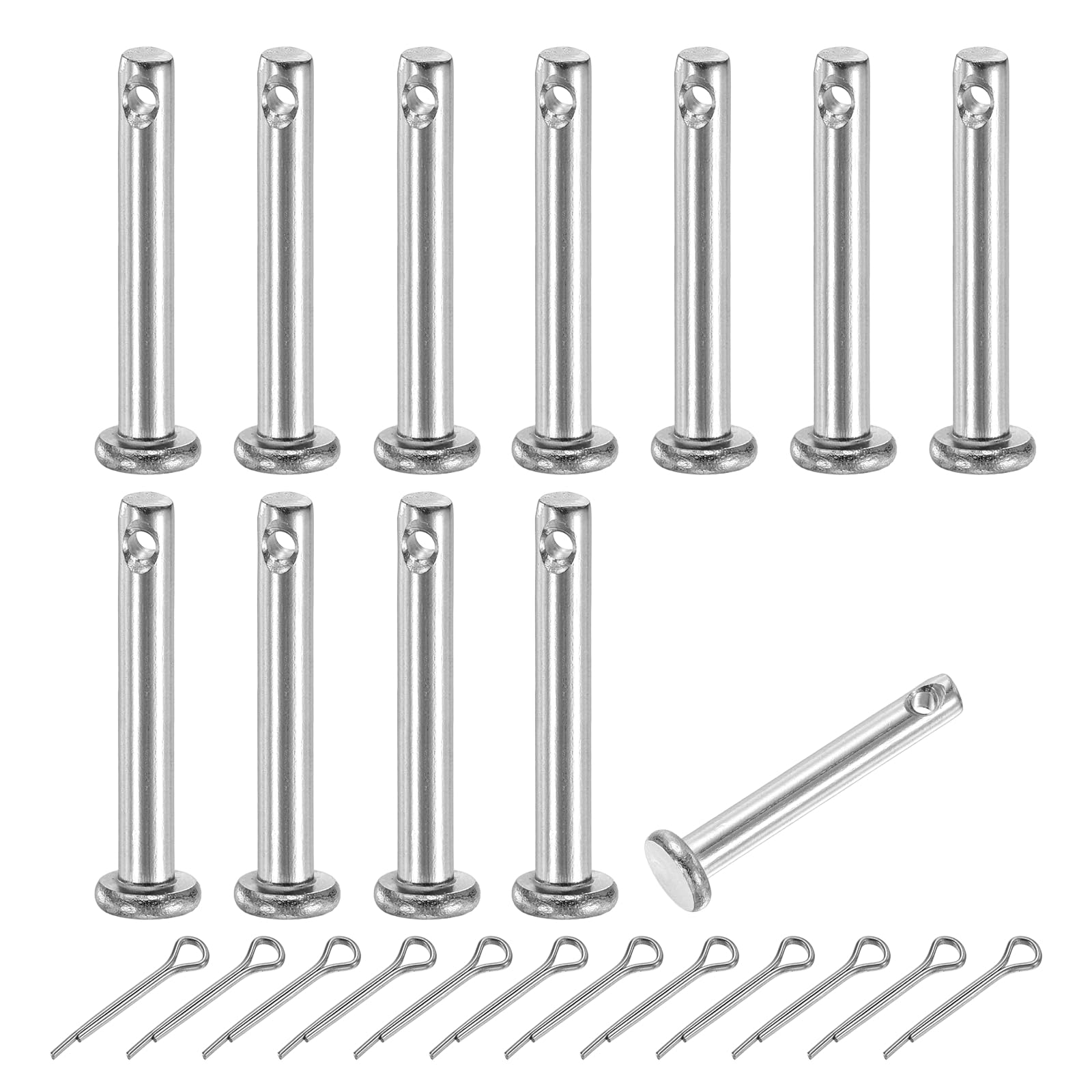 sourcing map 12Pcs M3x20mm Clevis Pins, 304 Stainless Steel Single Hole Flat Head Clevis Pin Hairpin Location Pin with Cotter Pins for Trailer Latch Mechanics Repair Furniture Installation