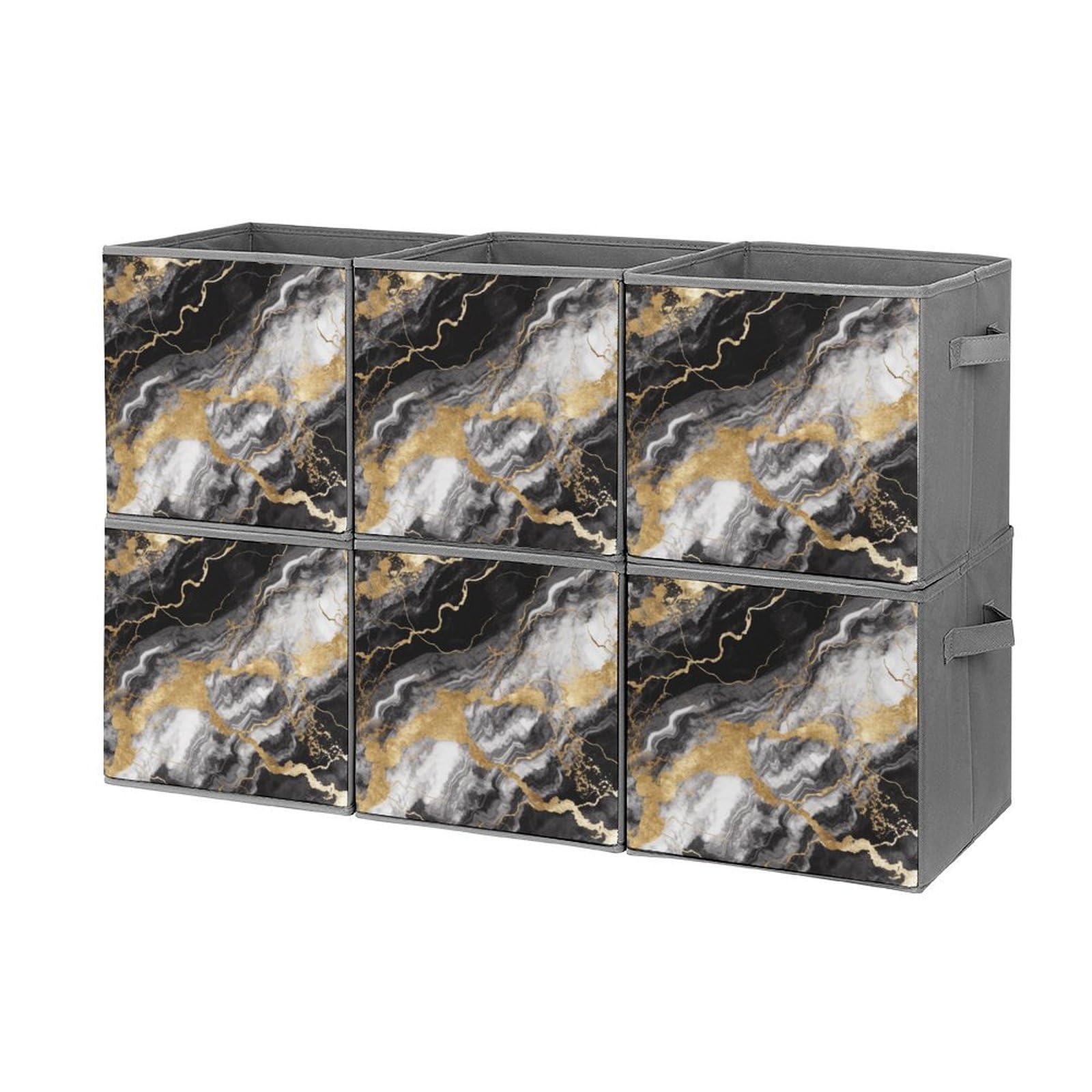 Bacs de rangement pliants avec poignées motif marbre pour vêtements et serviettes