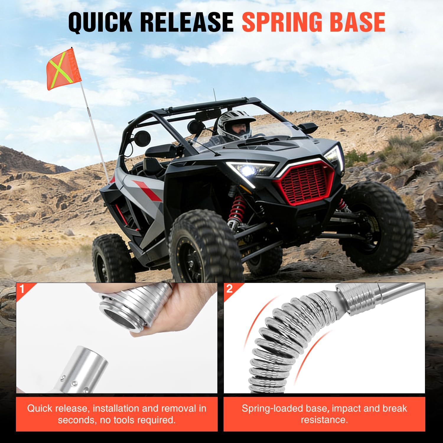Nilight Safety Flag with Quick-Connect Spring Base & Carry Bag, Adjustable Height 3.4FT, 6.6FT, 10FT, 11.8"x11.8" Heavy Duty PVC Reflective Flag for ATV UTV Offroad Jeep Truck Dune Buggy Boat 4x4s SxS