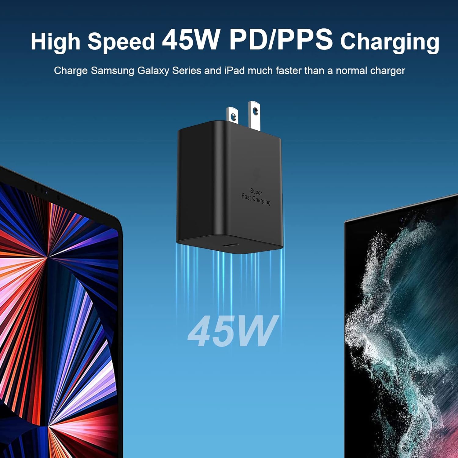 45W USB-C Charger Block, 2 Pack 45 Watt Super Fast Quick Charging Block Apdater with 10FT Right Angle Type C Charging Cord Compatible Galaxy S26 S25 Ultra S24 S23+ Plus S22 S21 S20FE Switch 2-Black