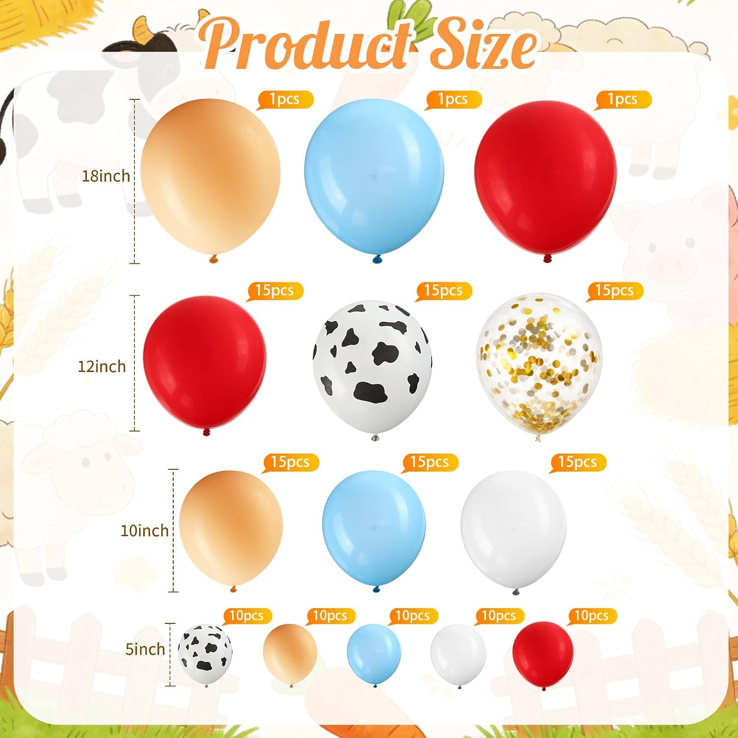 Honoson 148 Pcs Farm Animal Theme Party Decoration Set Farm Barn Backdrop Banner Large Animals Cardboard Cutouts Balloon Arch Garland Kit for Birthday Photography Baby Shower Party Supplies