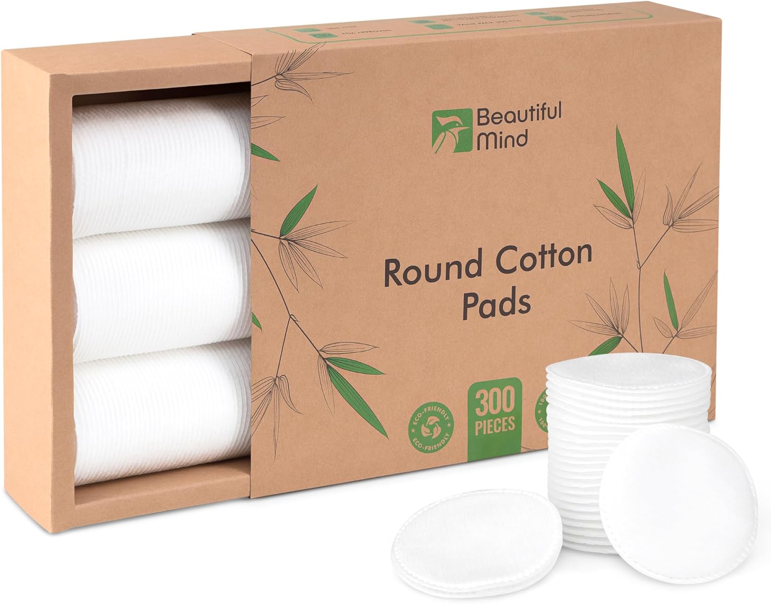 Cotton Round Pads for Face 300 Pack – 3 Layer Eye Makeup and Nail Polish Remover – Lint Free Cleansing Circle Pad for Facial Exfoliating, Toner – Travel Size Skin Care Rounds