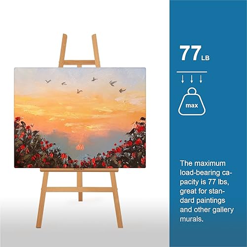 Miniatura 7 de Somime Caballete de exhibición de madera con marco A, soporte de caballete de estudio de madera de haya, soporte de lona de hasta 90 pulgadas,