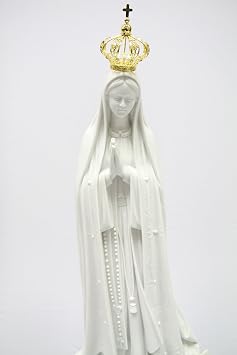 Vittoria Collection 28 Our Lady of Fatima Virgin Mary with Crown White Statue Sculpture Figurine Made in Italy Indoor Outdoor Garden Grotto