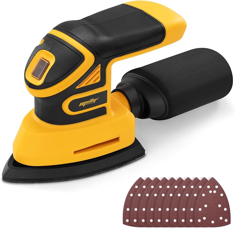 Brushless Cordless Detail Sander Compatible with Dewalt 20V MAX Battery (TOOL ONLY), Lightweight Corner Sander with Dust Box & 10 Sandpapers, 12,000 OPM Compact Power Tool for Wood, Metal & DIY