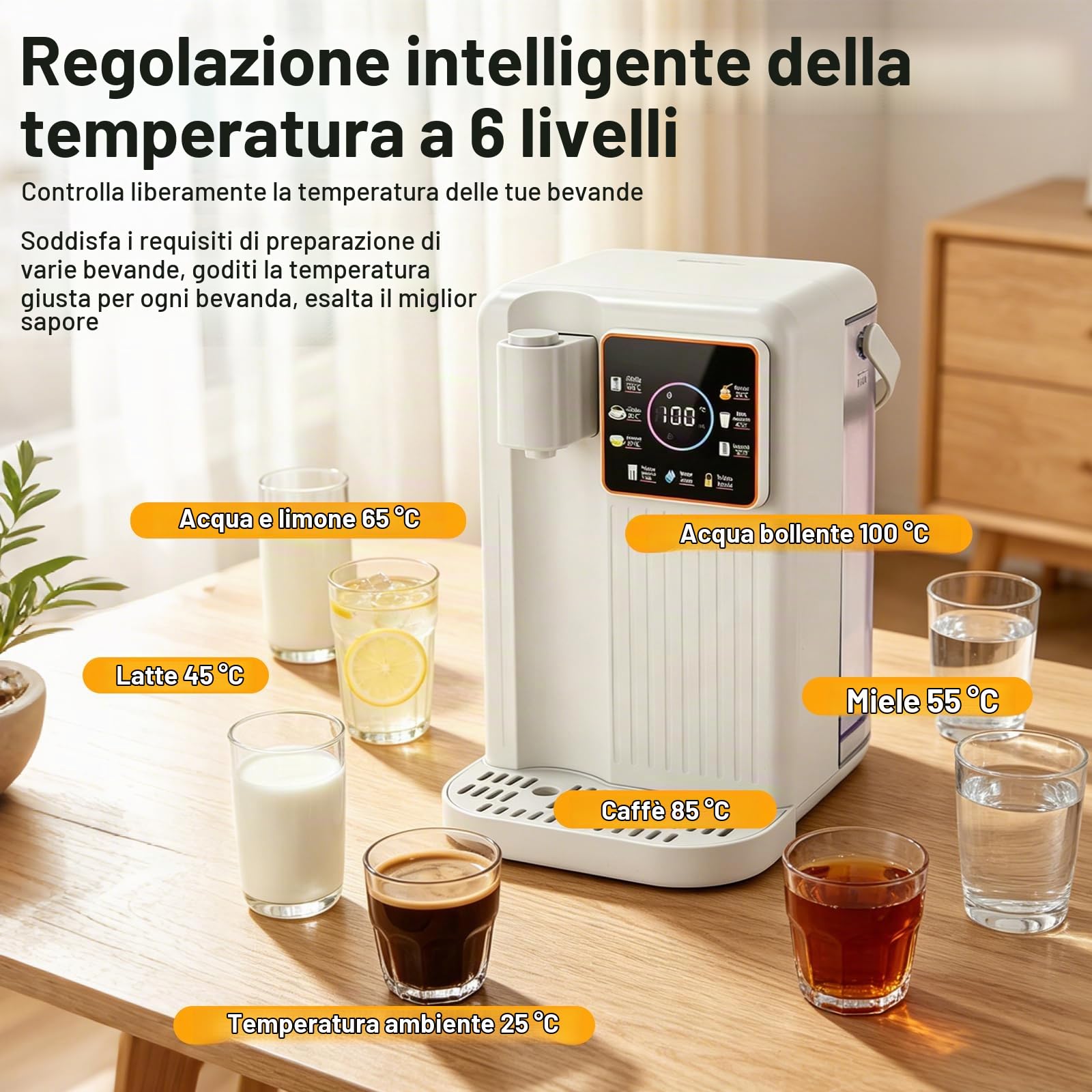 Dispenser di Acqua, Erogatore di Acqua Calda 3,5L con 2 Filtro Digitale Bollitore Elettrico Touch Screen con 6 Preselezioni di Temperatura & 8 Preselezioni di Volume