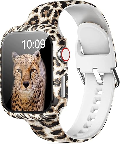 LKEITY - Correa de silicona deportiva con estampado floral compatible con correas de Apple Watch de 38mm 40mm 44mm 42mm, suave y no se decolora, con