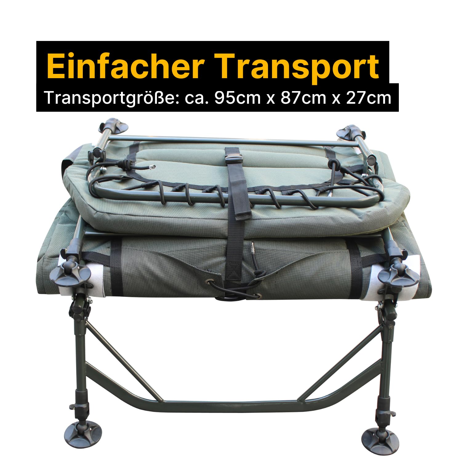 MK-Angelsport Karpfenliege XXL Vlies Angelliege Bed Chair 8-Bein Liege mit Matratze (203 x 91 x 40 cm) Campingliege Gästebett Fischerliege belastbar bis ca. 160kg