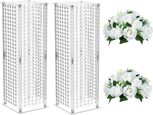 Nuptio Juego de 2 jarrones de boda y 2 flores artificiales para centros de mesa de boda