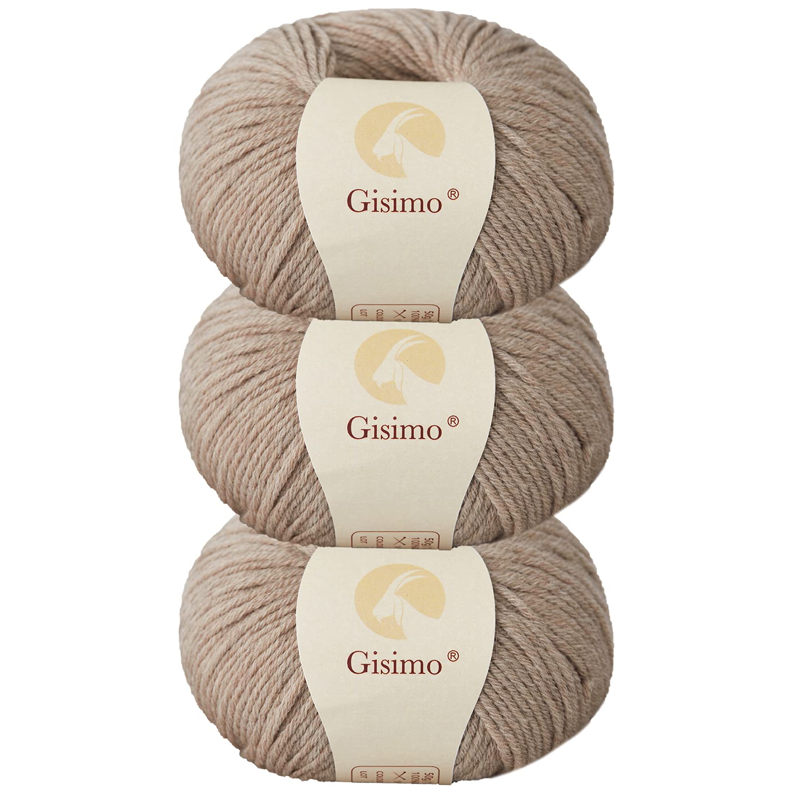 GisimoGISIMO 100% Merino Wool 6 Ply Luxury Soft Hand Knitting Crochet Yarn 50g 116 Yards (Camel, 3 Balls)