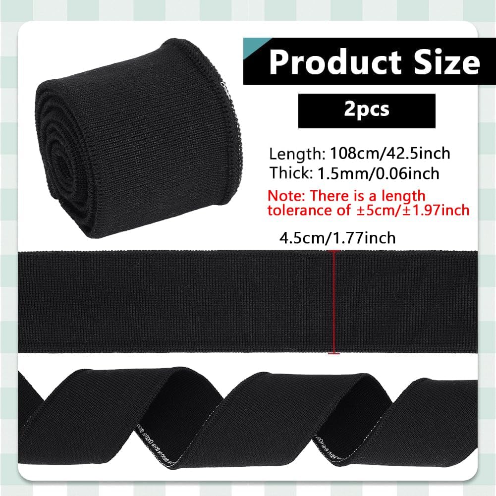 NBEADS 2 Pcs Elastic Cuffs Ribbed Trims, 33.47x1.77 Inch Fabric Knit Rib Stretch Cuff Sleeve Replacement for Waistband Collar DIY Sewing Accessories, Black