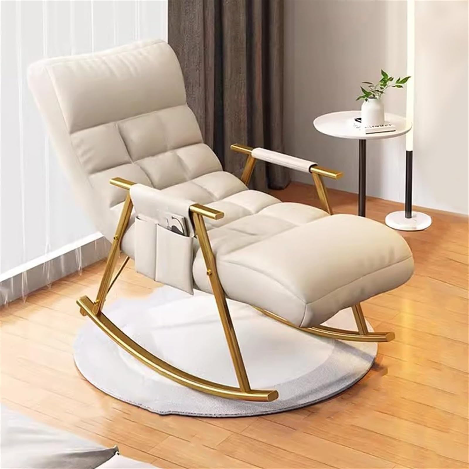 Fotel bujany do salonu, sypialni, fotel do salonu, regulowane oparcie, wygodny, fotel podwyższający, nowoczesny fotel bujany z wodoodpornej tkaniny (kolor: Beżowy)