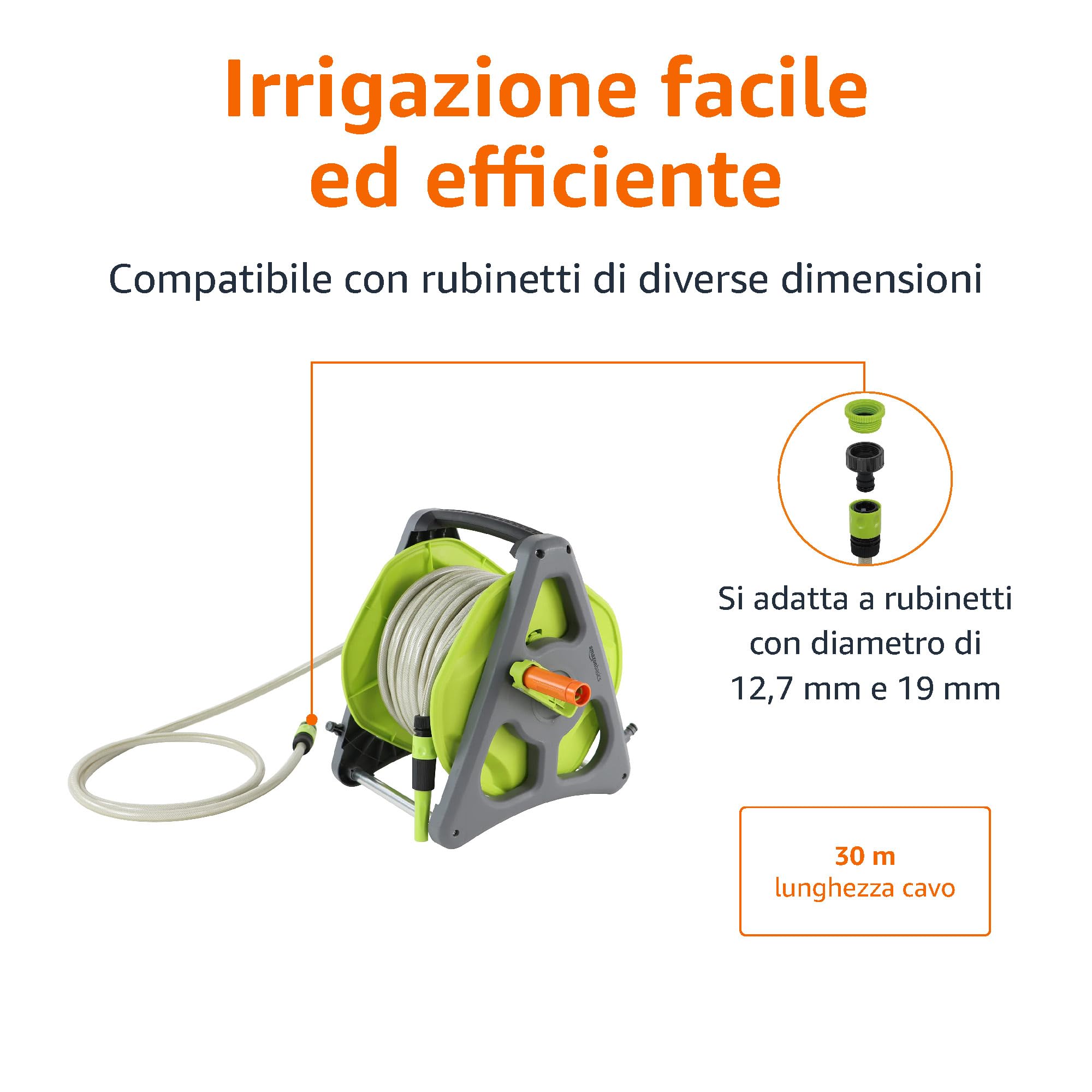 Amazon Basics Avvolgitubo da parete con tubo da 30 m, Verde/Grigio
