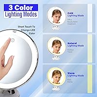 Vista 3 de Snowflakes - Espejo de maquillaje iluminado con 10 aumentos, ventosas y giro de 360°, control táctil, 3 modos de luz, ideal para el hogar, tocador