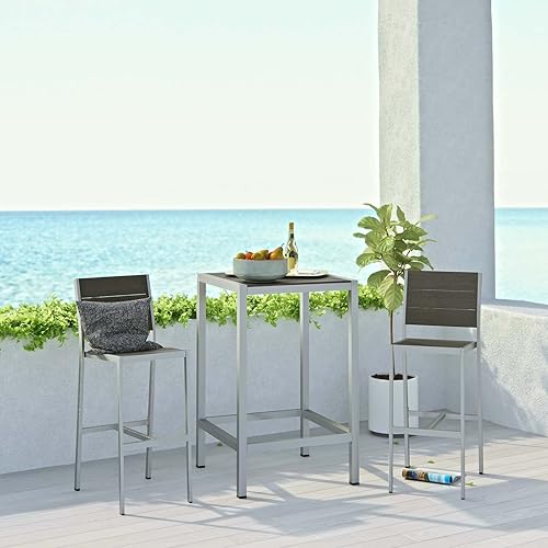 Modway Shore Aluminum 3-Piece Outdoor Patio Pub Bistro Set with