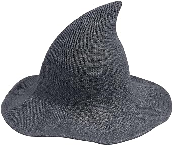 YouNuo Witch Hat for Women, Classic Halloween Knitted Wool Wizard Hat,Wide Brim Pointed Witches Cap for Party Cosplay Costume