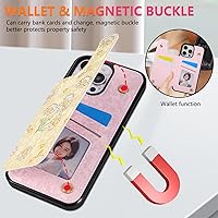 Vista 154 de UEEBAI Funda tipo cartera para iPhone 15 Pro Max con tarjetero, cubierta de cuero PU con soporte, bloqueo RFID, doble cierre magnético, relieve