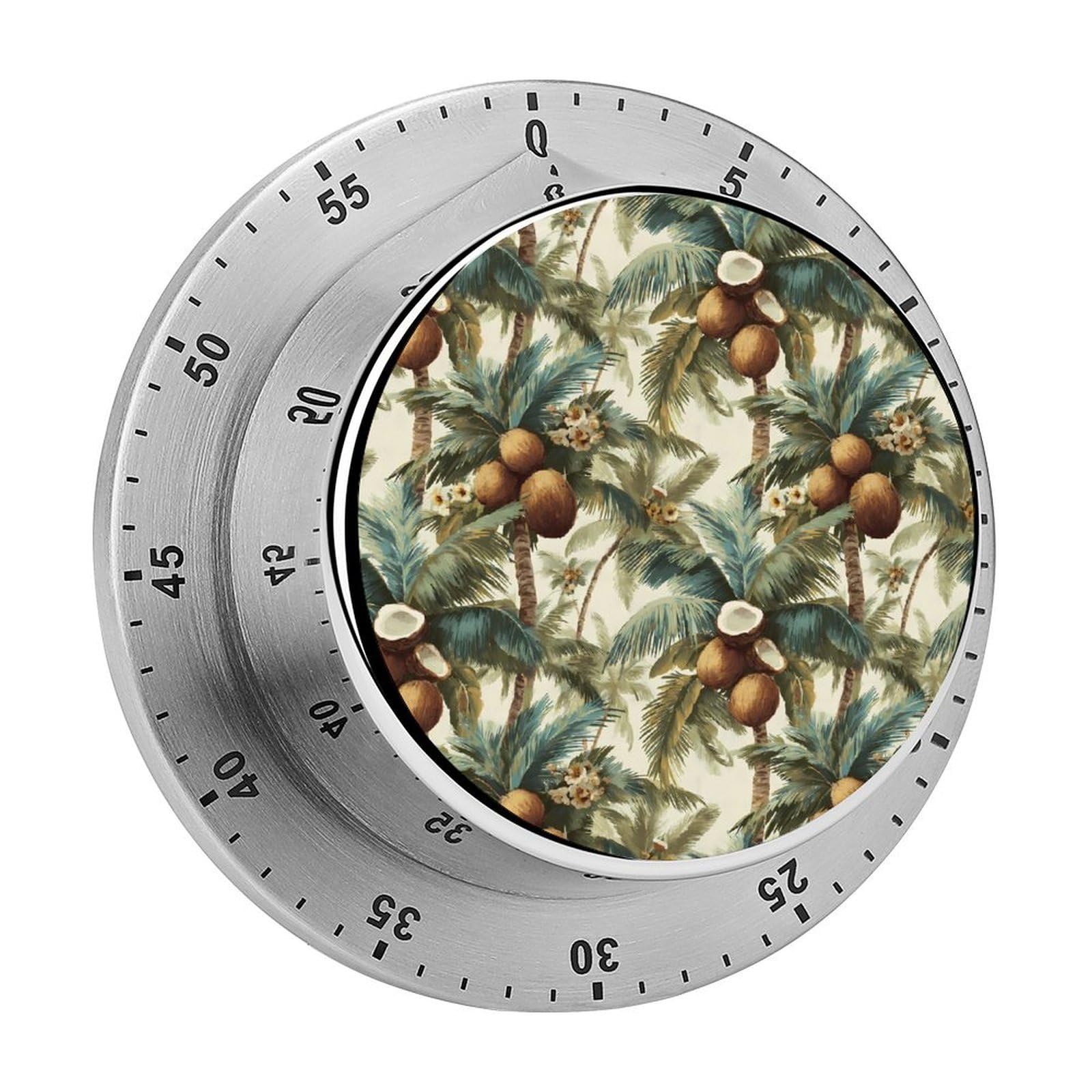 Hawaiian Coconuts Palms Trees Mechanical Timer with Alarm for Kitchen Cooking Productivity Stainless Steel Timers
