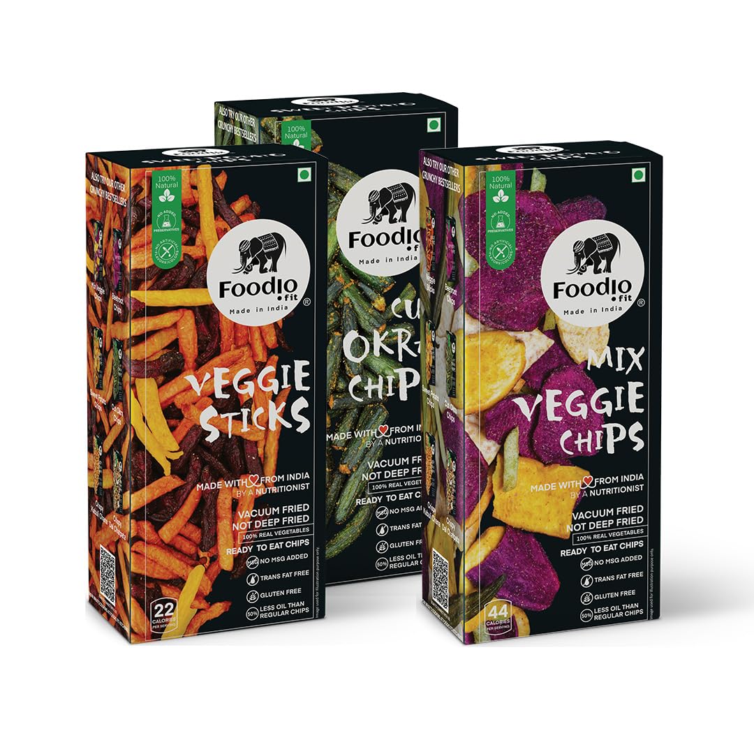 Foodio.fit Veggie Sticks 25g, Mix Veggie chips 28g, & Cut okra 25g | Healthy and Tasty Snack | Ready To Eat (B0CK5KJJTB) Amazon Price History, Amazon Price Tracker