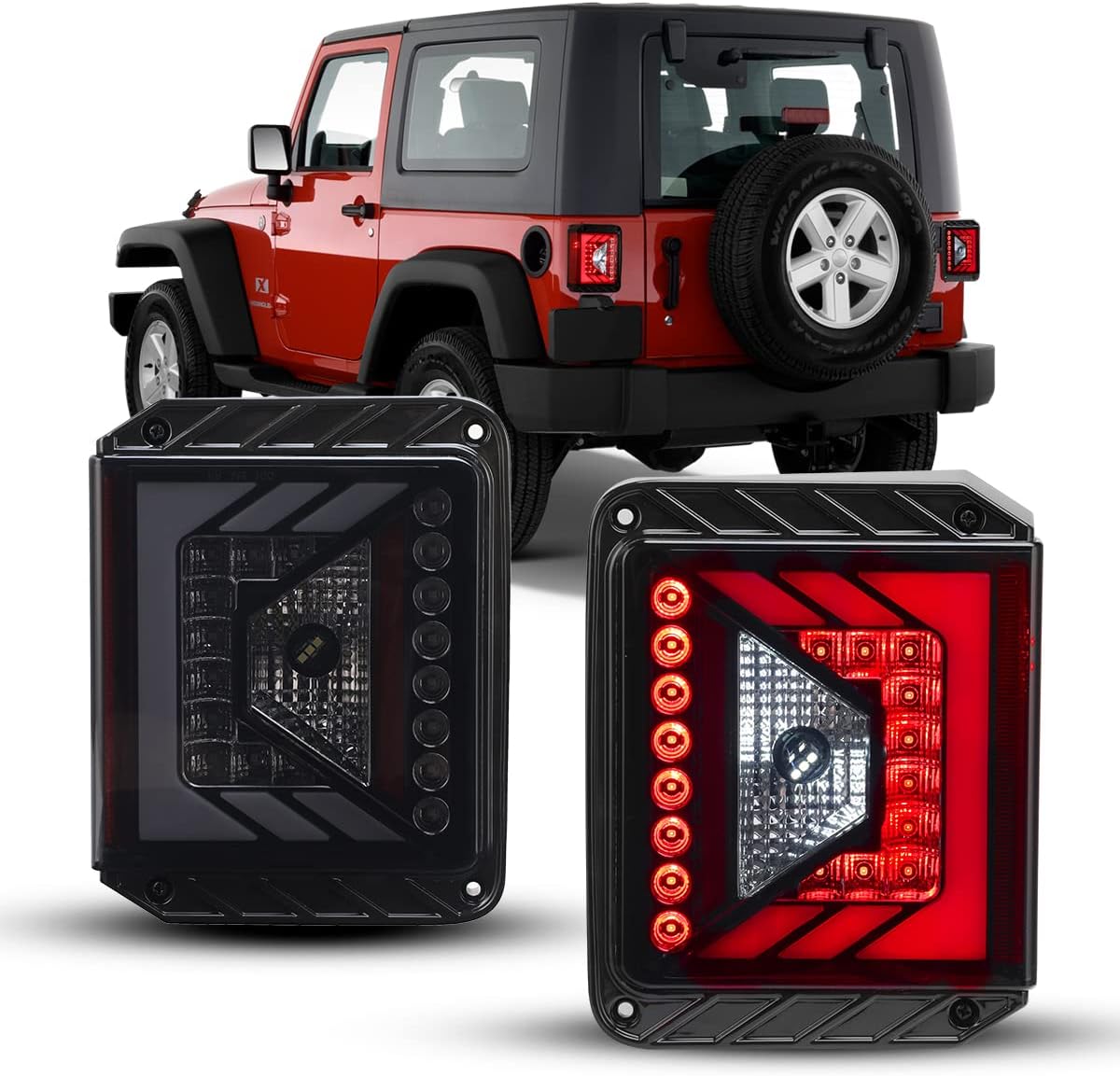 Nixon Offroad Tail Lights for Jeep Wrangler JK JKU 2007-2018 Tail Lamps LED Rear Lights Car Rear Lamps Assembly Replacement 1Pair (Matte Black Housing/Smoke Lens)