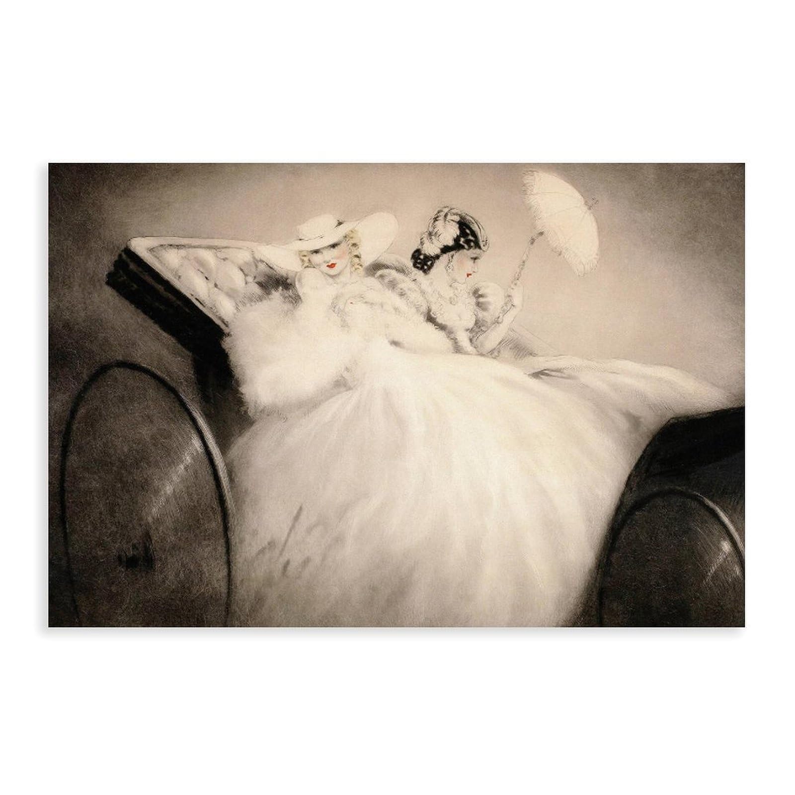 DFJyjFGJJ Louis Icart,On The Champs Elysees,Fashion Woman in A Horse Carriage in Paris Wall Decoration Poster Family Bar Restaurant Garage Cafe Art Sign Gift 24" L X 36" W