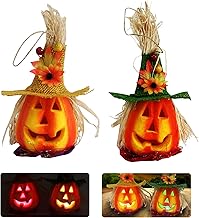 2 Pièces Lanterne Citrouille en Mousse d'Halloween Jack Citrouille Clignotant Lanterne Allumer Décoration Maison Hantée Accessoires Décoratifs Décor de Jardin Fournitures de Fête d'halloween (A)