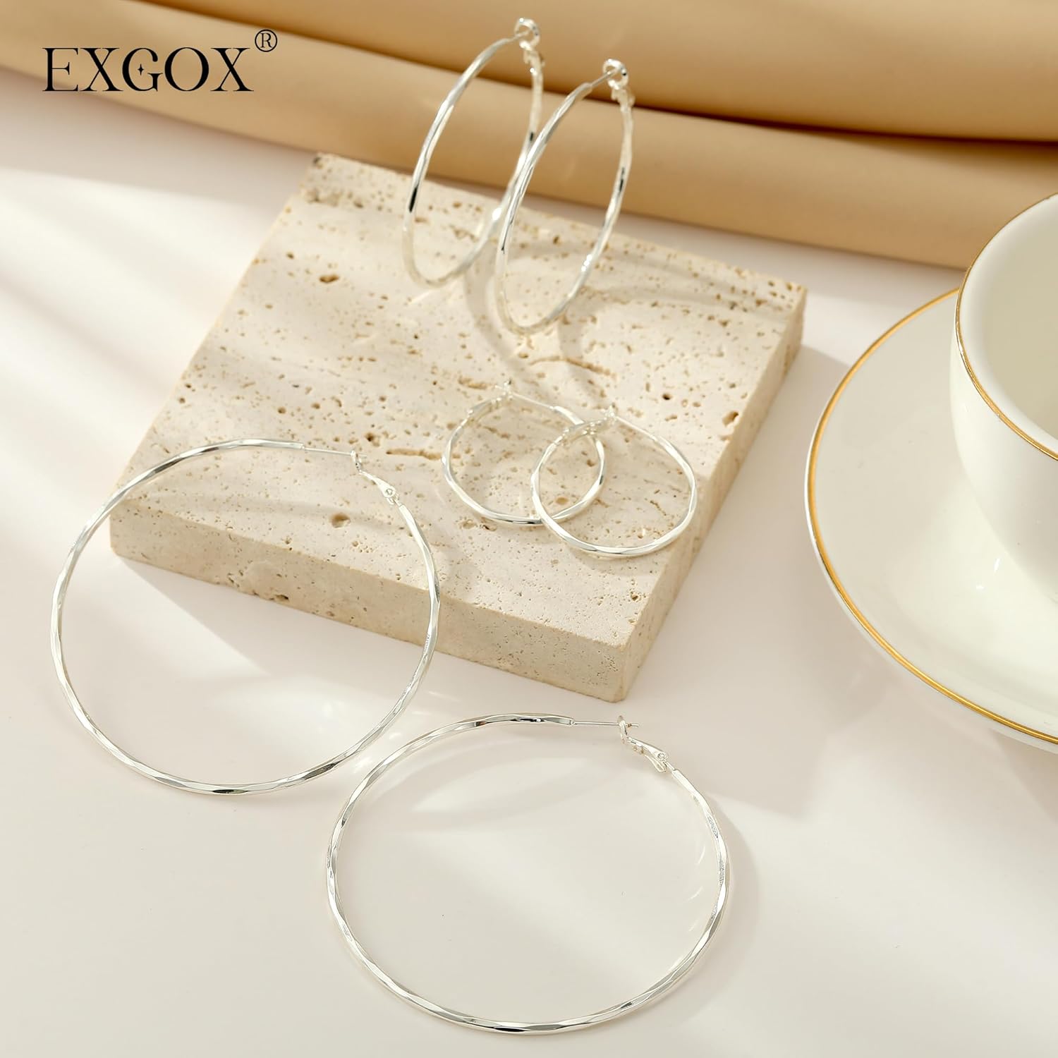 Miniatura 6 de 2MM Thin Gold Hoop Earrings Sterling Silver Post Hoop Earrings For Women Diamond-Cut Gold Hoops Earrings 14K Gold Plated Hoops Earrings Lightweight