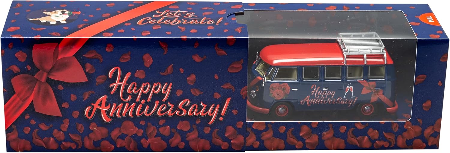 Corgi CC02735 Diecast Model Volkswagen Campervan Happy Anniversary, Blue,red
